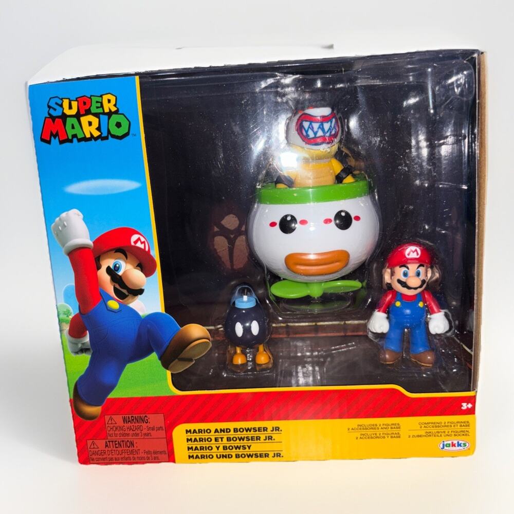 2022 JAKKS Pacific Super Mario 2-Figure Set - MARIO VS BOWSER JR (w/ Bob-Omb)